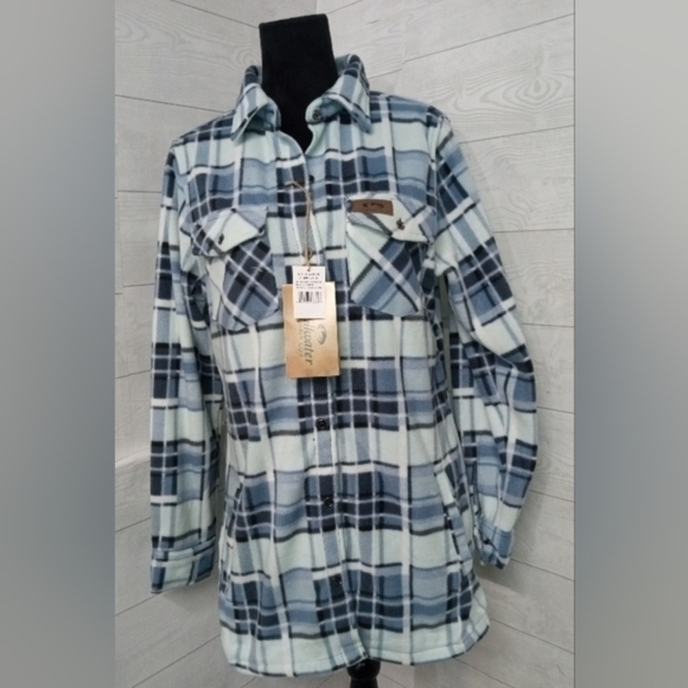 Stillwater Women's Blue Plaid Long Jacket Sz‎ medium fleece button up NWT